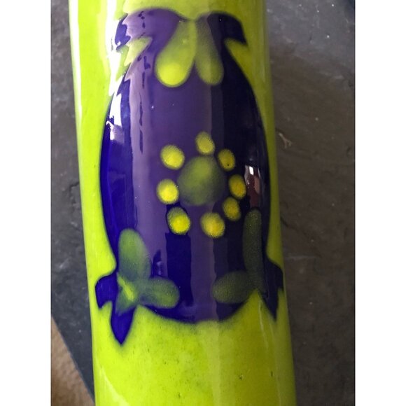 Vintage 1960's Green Blue Abstract Tall Ceramic Vase Studio Art Pottery Handmade - Picture 5 of 10